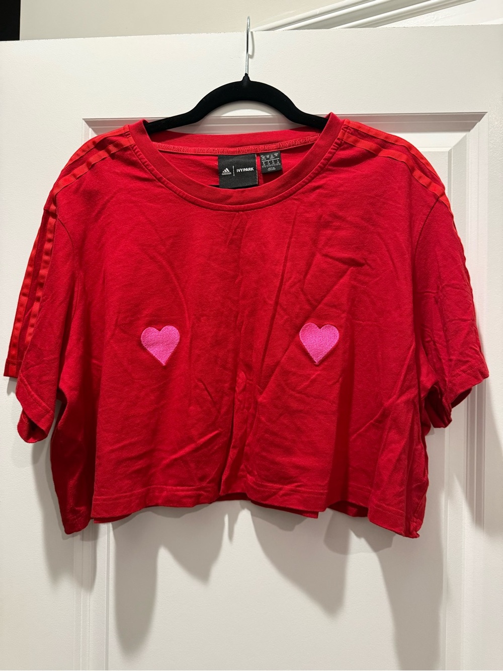 adidas Plus Size Cropped Tee with Pink Heart Patches